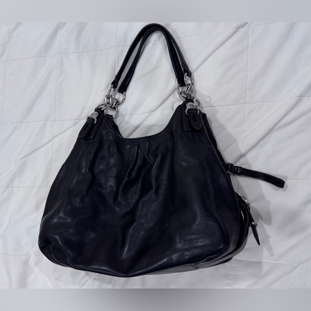 Coach Black Leather Hobo Bag with Silver Hardware